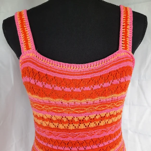 NWT Jessica Simpson Crochet Maxi Dress Size Med Orange Pink Open Knit Boho - Picture 3 of 15